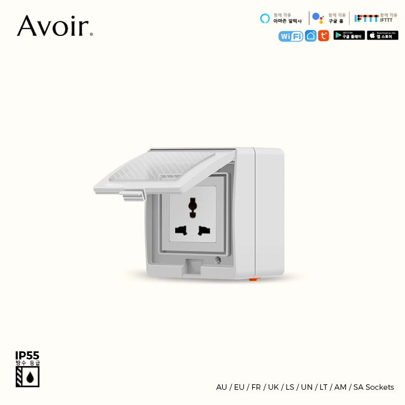 Avoir IP55 Tuya Wifi Smart Waterproof Power Socket Outdoor Electrical Outlet FR/AU/EU/UK/US/ZA Plugs Work With Alexa Google Home