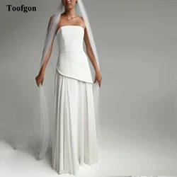 Toofgon Beach Chiffon Satin Bride Dresses Strapless Floor Length Bridal Wedding Gowns Formal Party Gowns Customized mariée