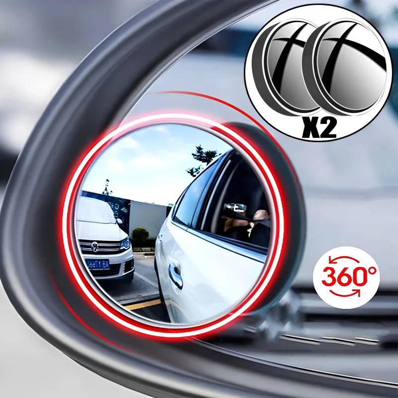 2pcs Rotatable Wide Angle Round Frame Blind Spot Mirror Car Suction Cup Auxiliary Rearview Mirror Car Safety Driving Accessories