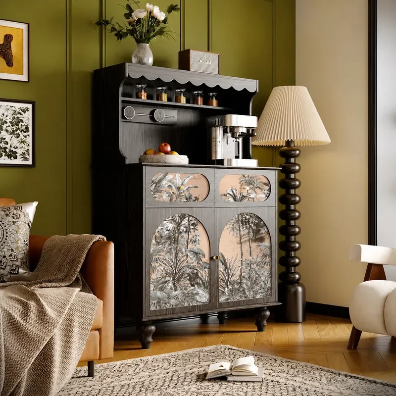 Plant Art Solid Wood Dining Side Cabinet Bedroom Storage Cabinet Household Living Room Tea Free Installation Integrated