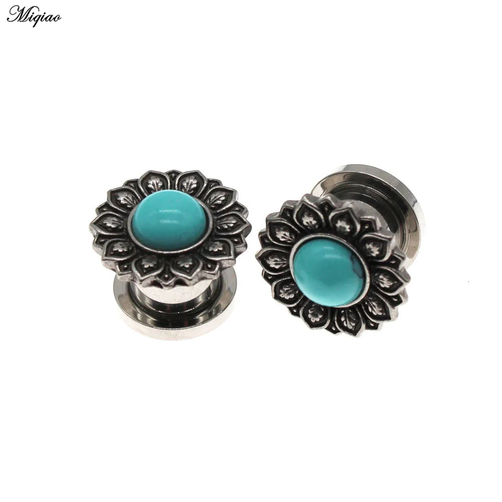 Miqiao 1 Pair 6-30mm Stainless Steel Ear Plugs Gauges and Tunnels Flower Ear Stretcher Expander Ear Piercing Earrings