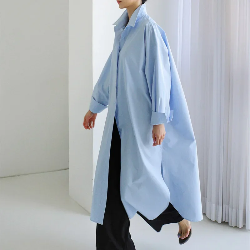 

SuperAen Korean Long Solid Color Shirt Dress Women Spring and Summer New Casual Long Sleeve Long Shirt Dress