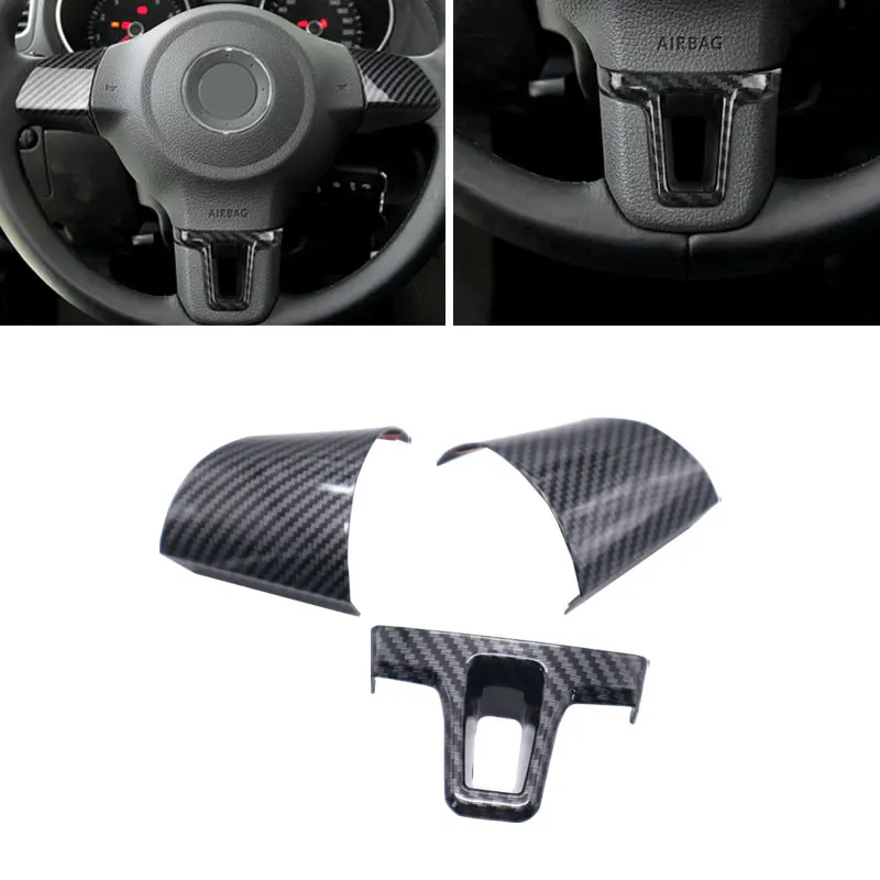 

For VW Golf 6 MK6 Jetta Bora Polo Eos Touran Caddy 3pcs ABS Carbon Fiber Style Steering Wheel Panel Cover Protective Trim