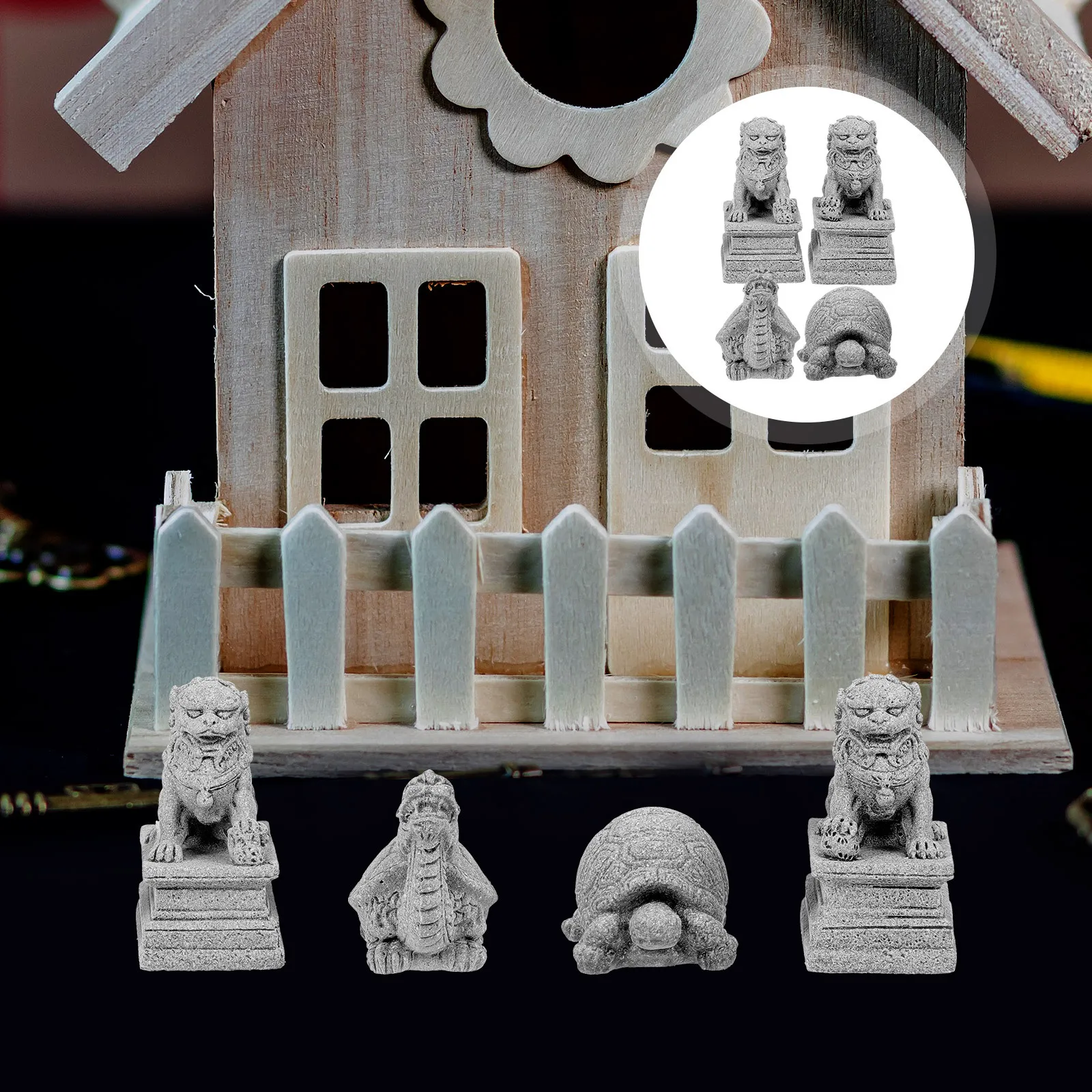 

4pcs Miniature Guardian Lion Turtle Figurines Chinese Style Bonsai Garden Decor Micro Landscape Plant Pot Ornament Home Decor