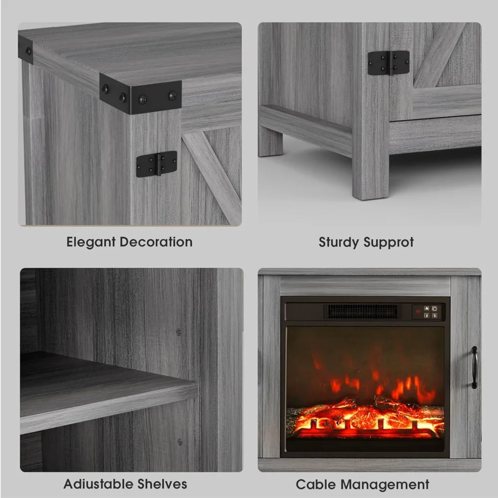 JUMMICO 暖炉付きテレビ台、ファームハウス風エンターテイメントセンター（暖炉と棚付き）、ダブルバーンドア収納キャビネット（テレビ用）