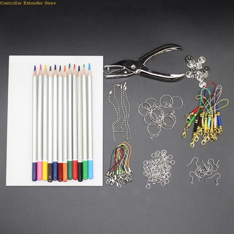 

Heat Shrink Sheet Set Shrink Film Paper with Colored Pencils, Keyring, Hole for Keyring Earrings Jewellery Making