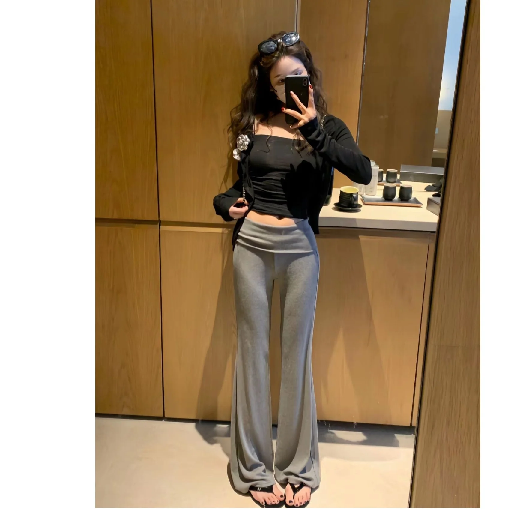 Calças largas femininas macias e preguiçosas de cintura alta primavera verão novas calças casuais sle leggings longas calças com punho vertical