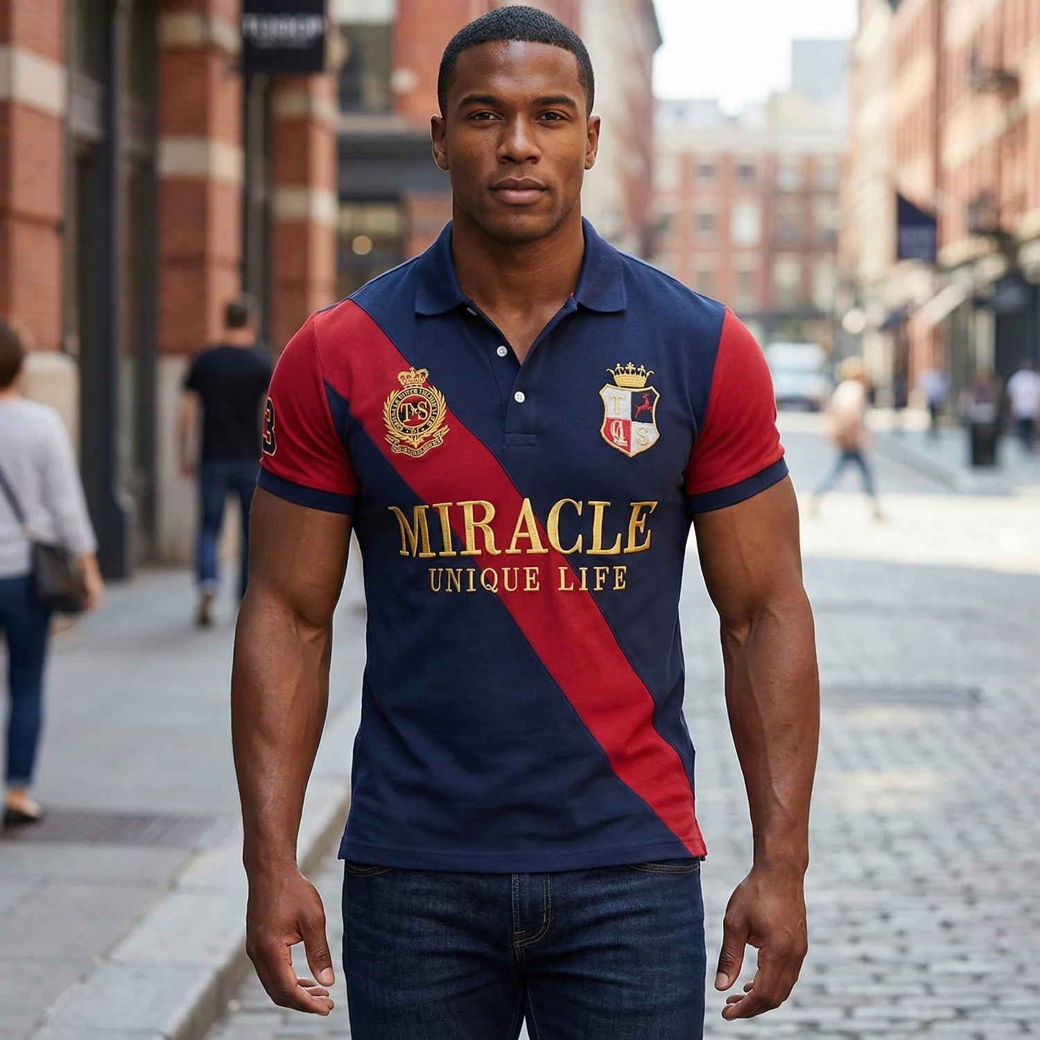 Polo de algodón puro transpirable para hombre, camisa con bordado milagroso, costura de color de contraste, diseño clásico original, a la moda