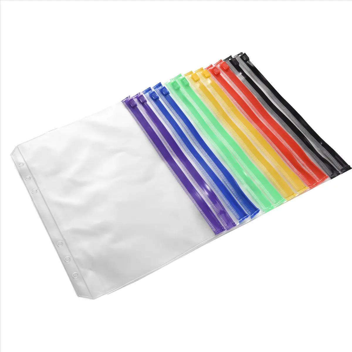 MALL 12PCS Binder Pockets A5 Size 6 Holes Zipper Binder Pouch Folders for 6-Ring Notebook Binder Loose Leaf Bags