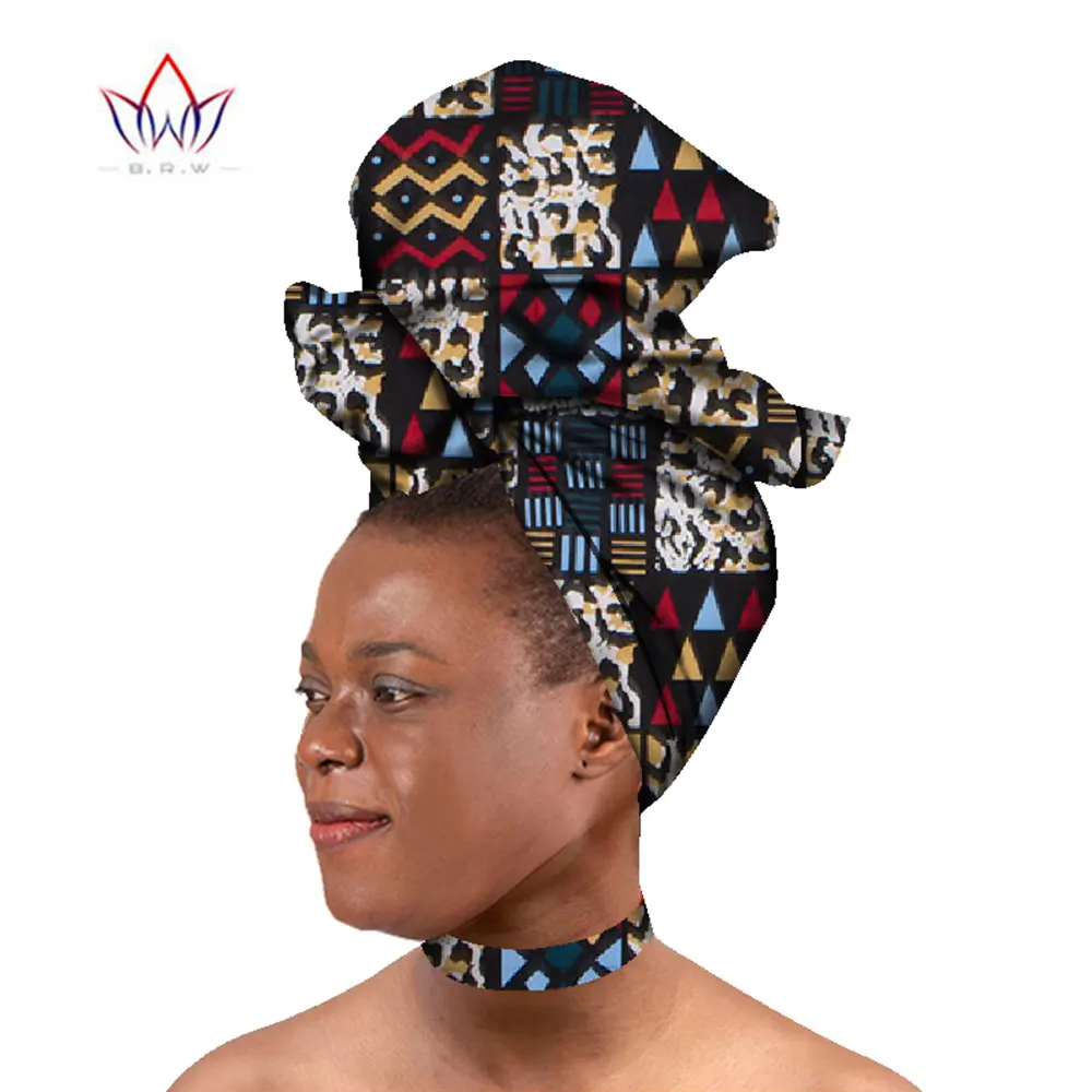 

BRW 2023 Hot Sale Ankara Fabric Necklace And Head Ssarf Exotic Colors African Chokers Necklaces And Headties 2 Pieces WYA085