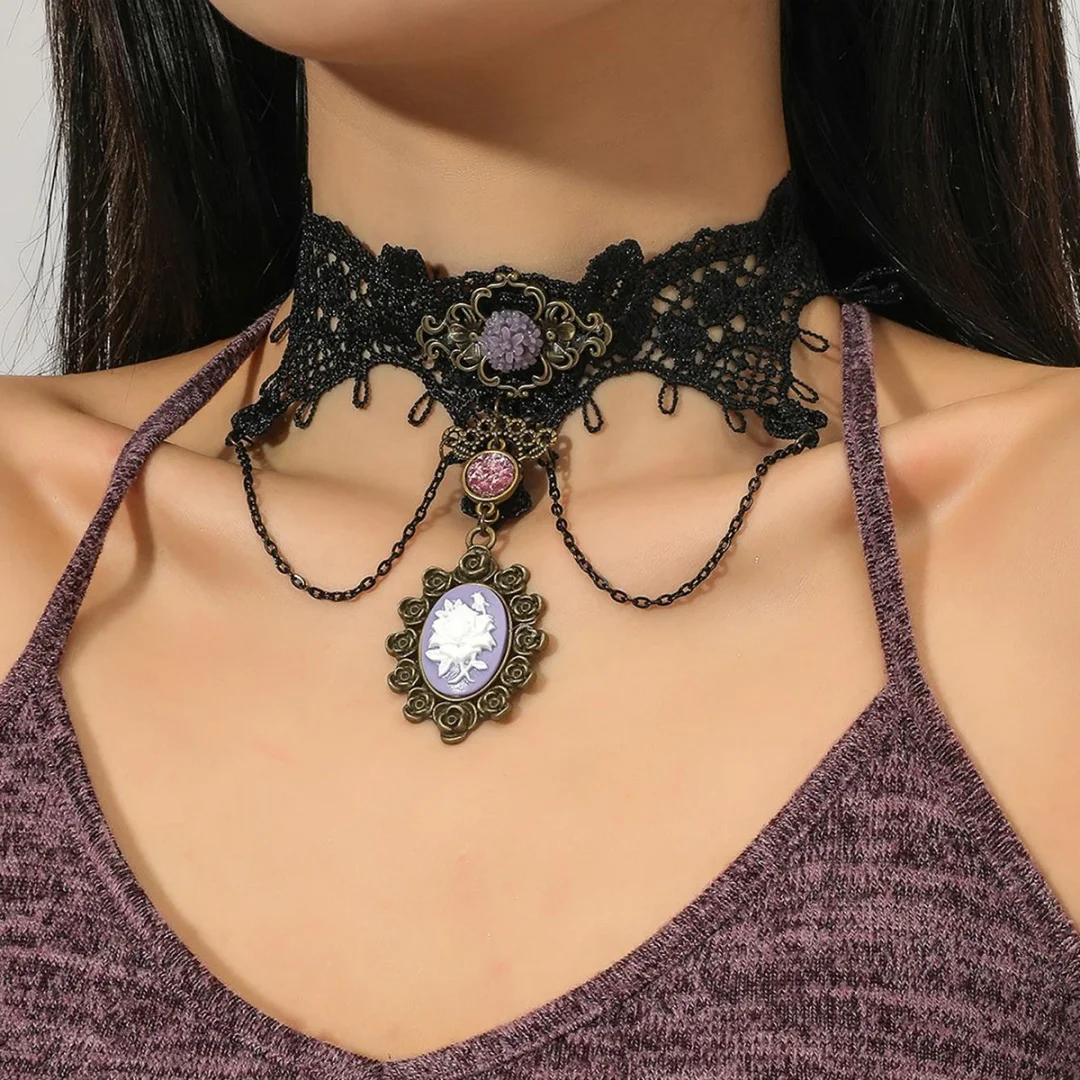 

DUTRIEUX Punk Leaf Tassel Women Neck Jewelry Lady Chokers Accessory Girl Lace Gothic Vintage Sexy Fashion Velvet Rose Beads Y2K