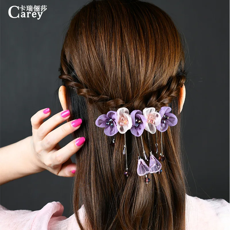 Top clip hairpin female headdress ancientry tassel clip contracted flower girl's restoring ancient ways is  everyday hair clips