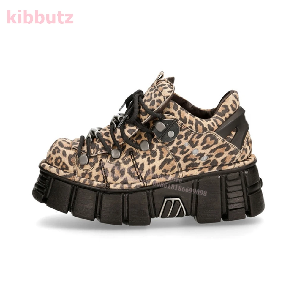 Leopard Punk Sneakers Platform Round Toe Thick Bottom Lace-Up Rock Gothic Dark Style Novelty Y2K Shoes Fashion Comfortable New