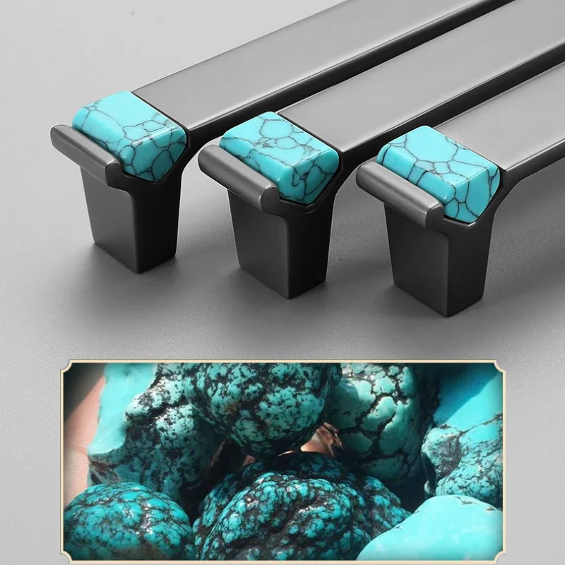Lubang jarak 96/128/192 lampu Nordic mewah abu-abu Dinding kabinet lemari pakaian pegangan High-end Turquoise Solid tebal kenop laci