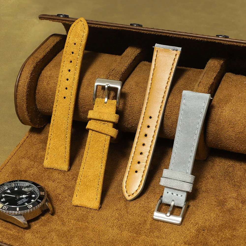 Suede Genuine Leather Watch Strap 18mm 20mm 22mm Gray Tan Black Vintage Watch Band Quick Release Wristband Belt Accessories