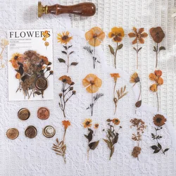 40 pcs/pack Vintage Dried flower Leaf specimen Stickers aesthetic Creativity Decor Junk Journal Scrapbooking Material Supplies