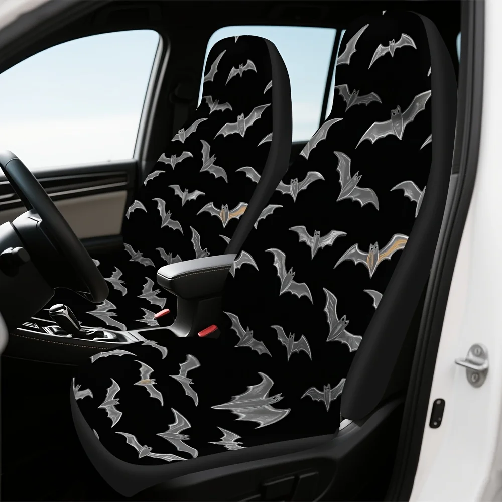 2pcs, Bat Silhouette Halloween Dark Art Print Decorative Car Seat Covers, Comfortable Washable Material, Universal Fit Adds Eleg