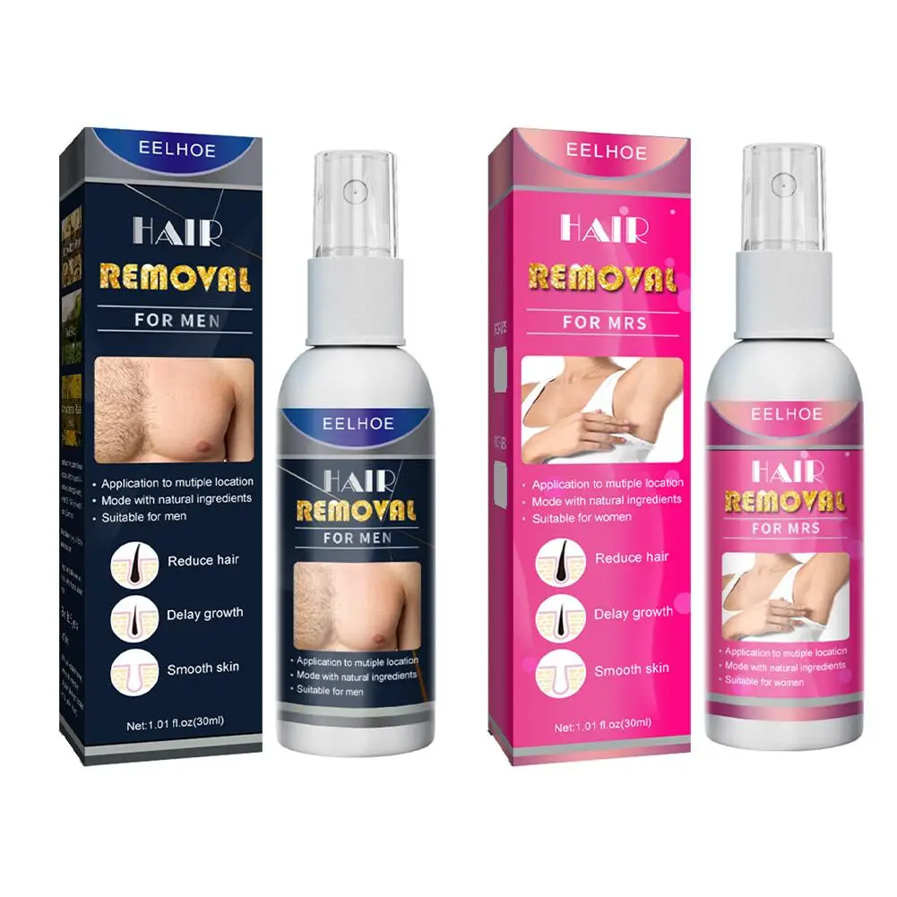 Spray de remoção rápida de pelos, 2 peças, indolor, inibidor de crescimento de pelos, perna, braço, axila, depilatório permanente para mulheres, homens, pele suave e sedosa