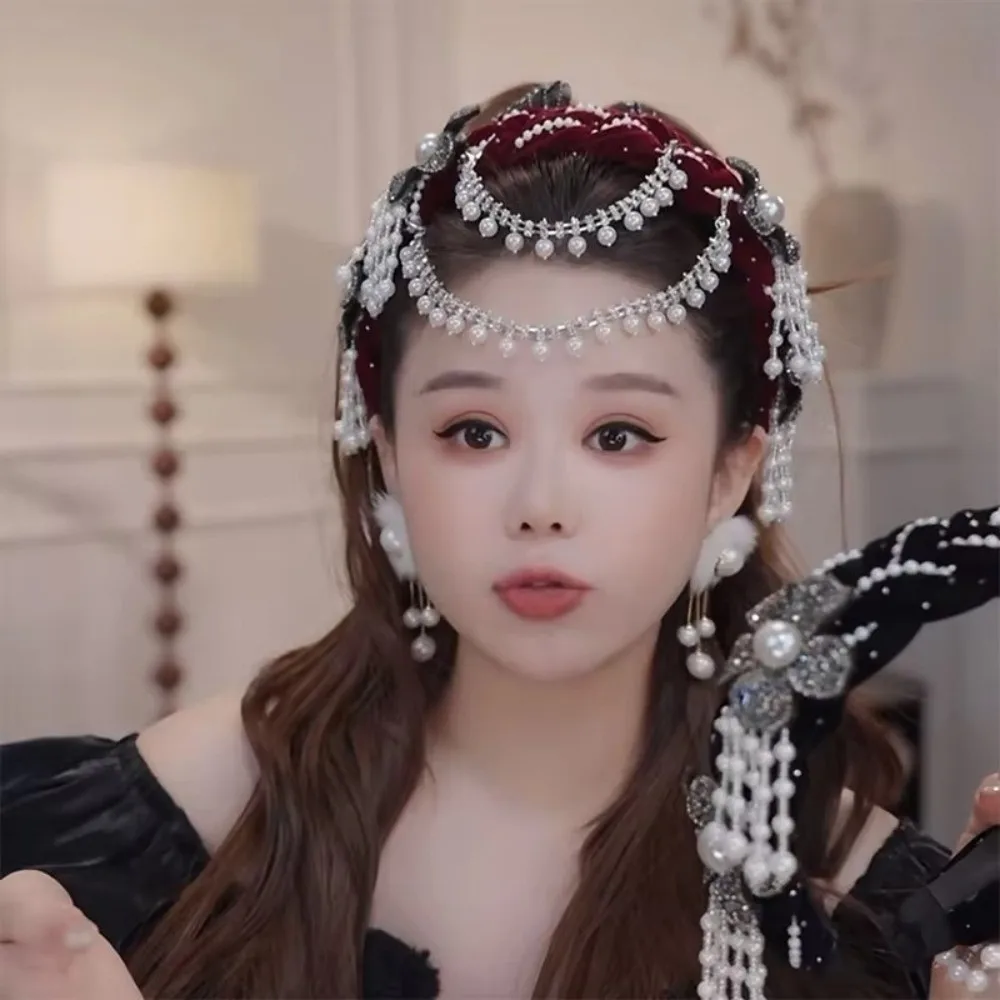 

Подарки Съемная повязка на голову с жемчужной кисточкой в этническом стиле Широкая повязка на голову с цветком Жемчужная повязка на голову Свадебный головной убор