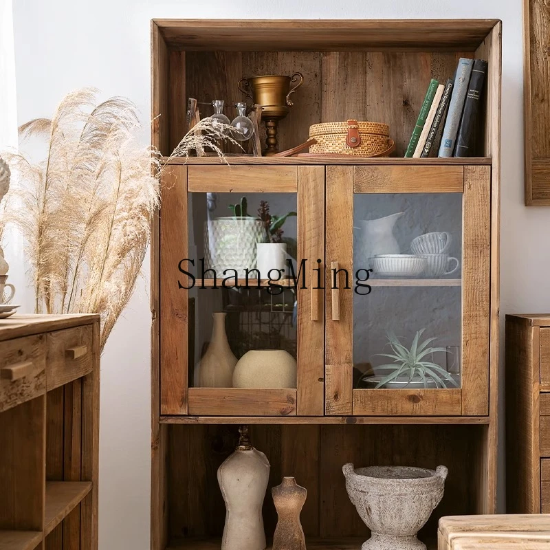 

FG retro old pine cabinet household dining side cabinet solid wood restaurant storage cabinet