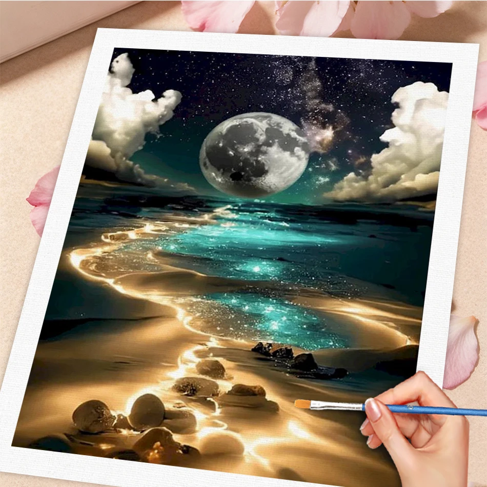 

GATYZTORY Painting By Numbers Moon Landscape Drawing On Canvas HandPainted Gift Picture By Number Lake Kits Home Decor