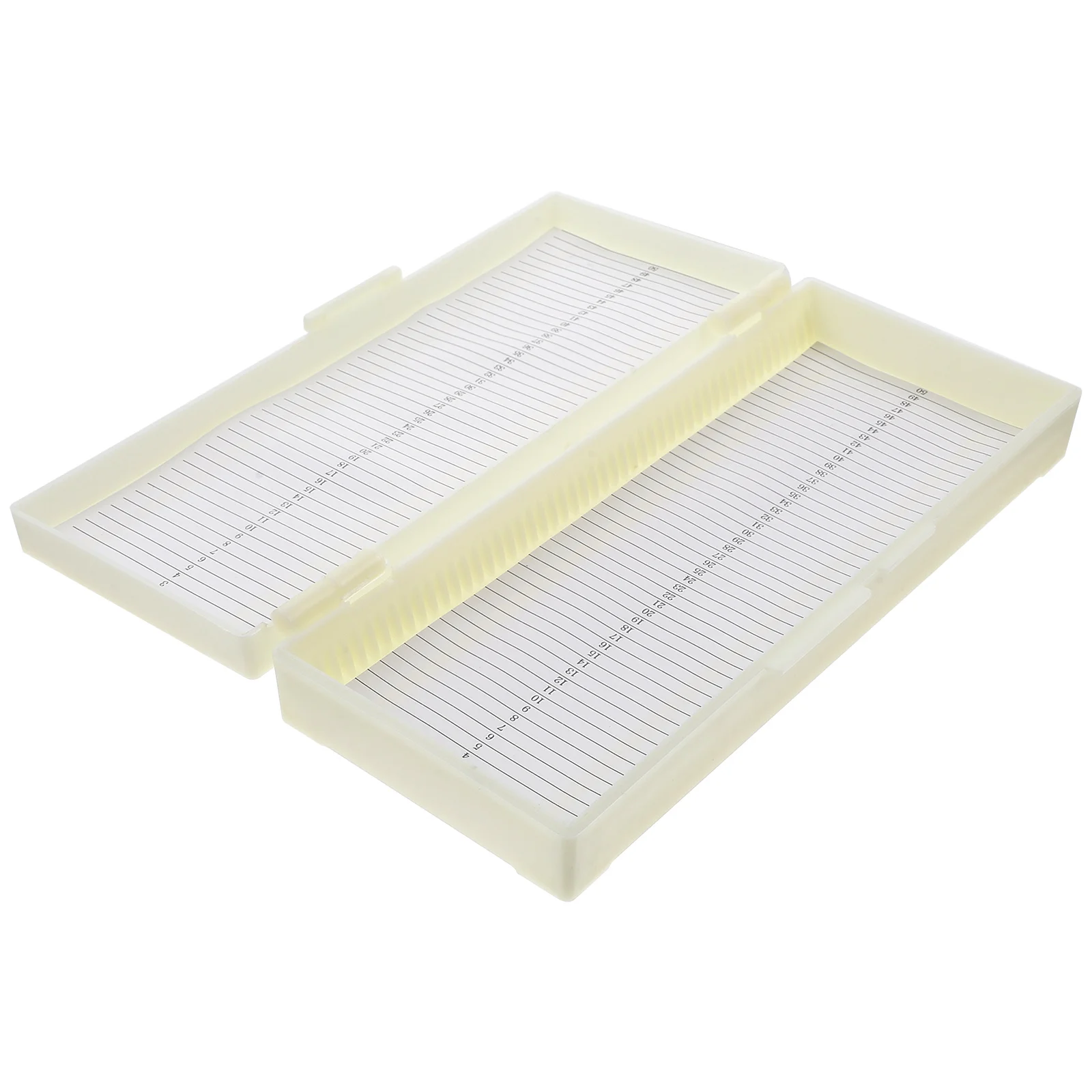 50 Grid Professional Microscope Slide Storage Box Capacity Numbered Slots Contents Sheet Top Hinged Lid Clasp Security