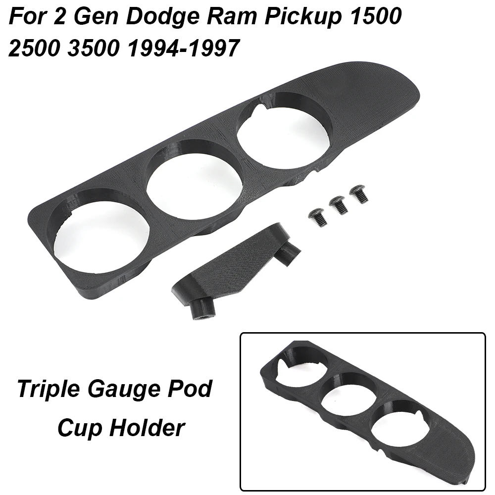 For 2 Gen Dodge Ram Pickup 1500 2500 3500 1994-1997 Triple Gauge Pod Cup Holder 52mm With Three Screws