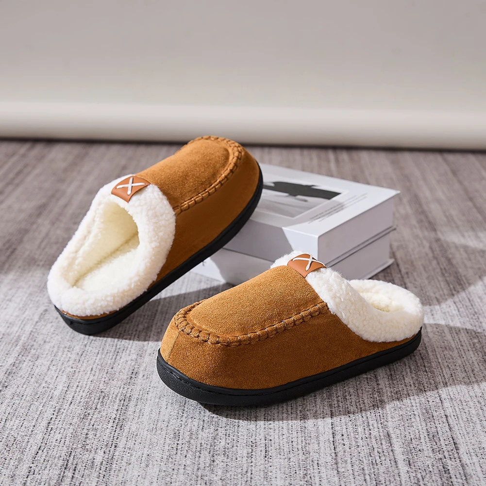 Thermal Plush Slippers Fluffy Home Slippers with Faux Fur Lining Slip-On Slippers Non-Slip Soft Thickened Slippers for Men Women