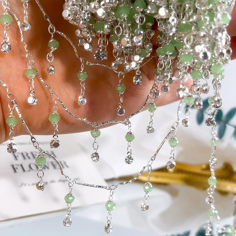 0,5 meter 1 meter groen kristalglas lantaarn kralen charme koperen ketting DIY ketting armband kralen ketting sieraden maken materialen