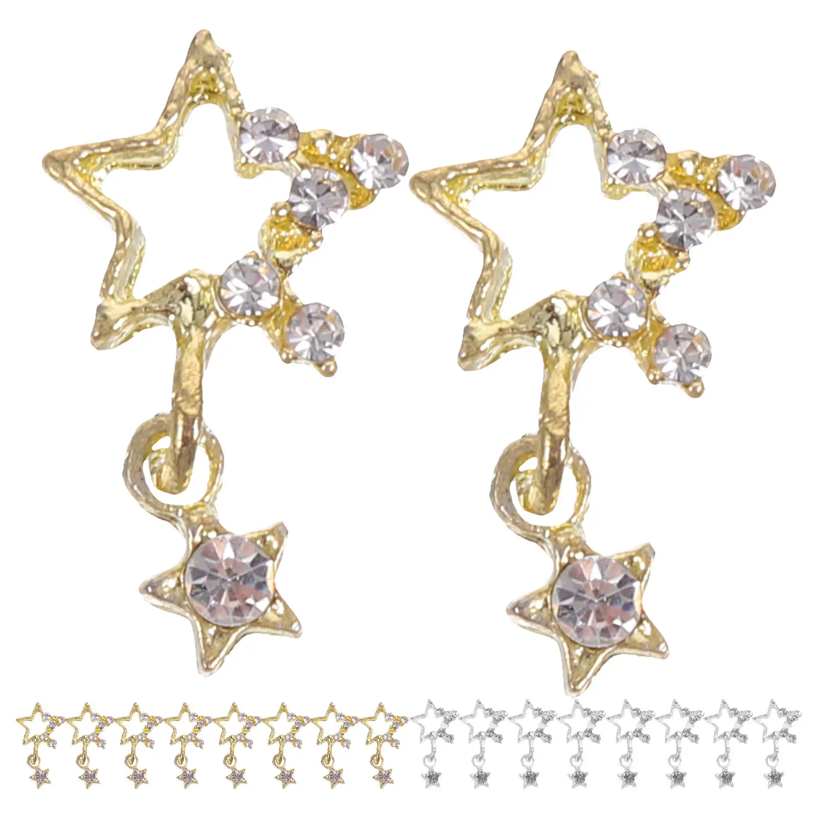 

30 шт. металлических украшений для ногтей в форме звезды, декоративные стразы для маникюра, аксессуары для ногтей, звездные шармы для маникюра