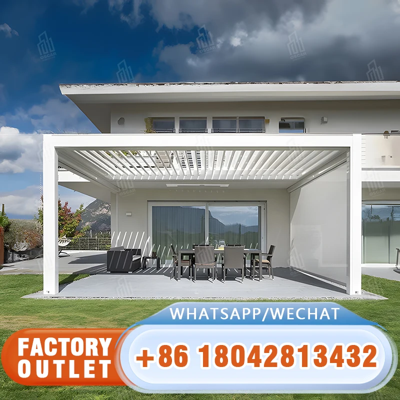 Type-175 Backyard Garden Modern Aluminium Pavilion Outdoor Sunroom Gazebo Factory Motorised Louver Roof Bioclimatic Pergola