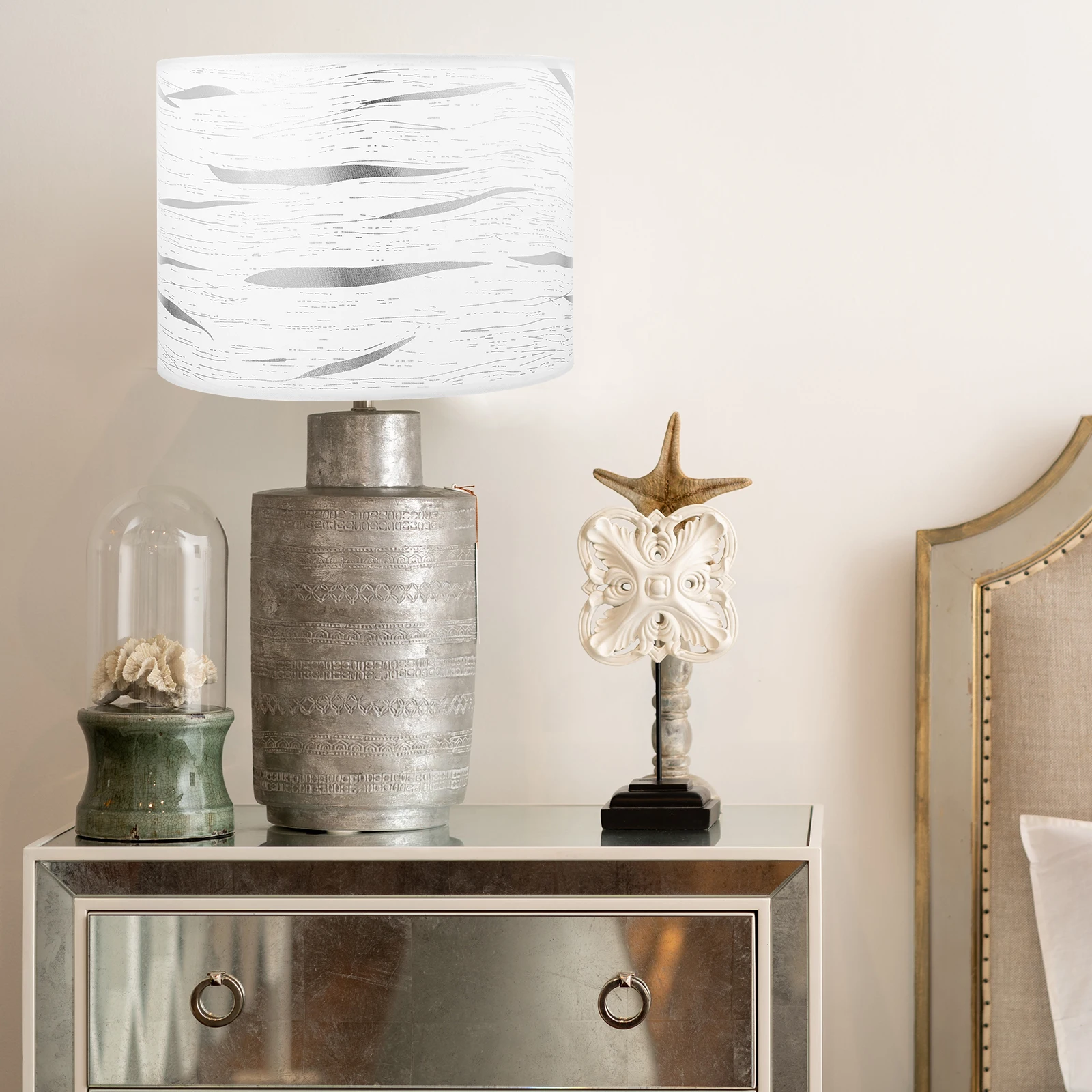

Fabric Lampshade Stable Iron Base Cloth Cover Pendant Light Silver Home Decor Modern Style Lamp Accessory Chic