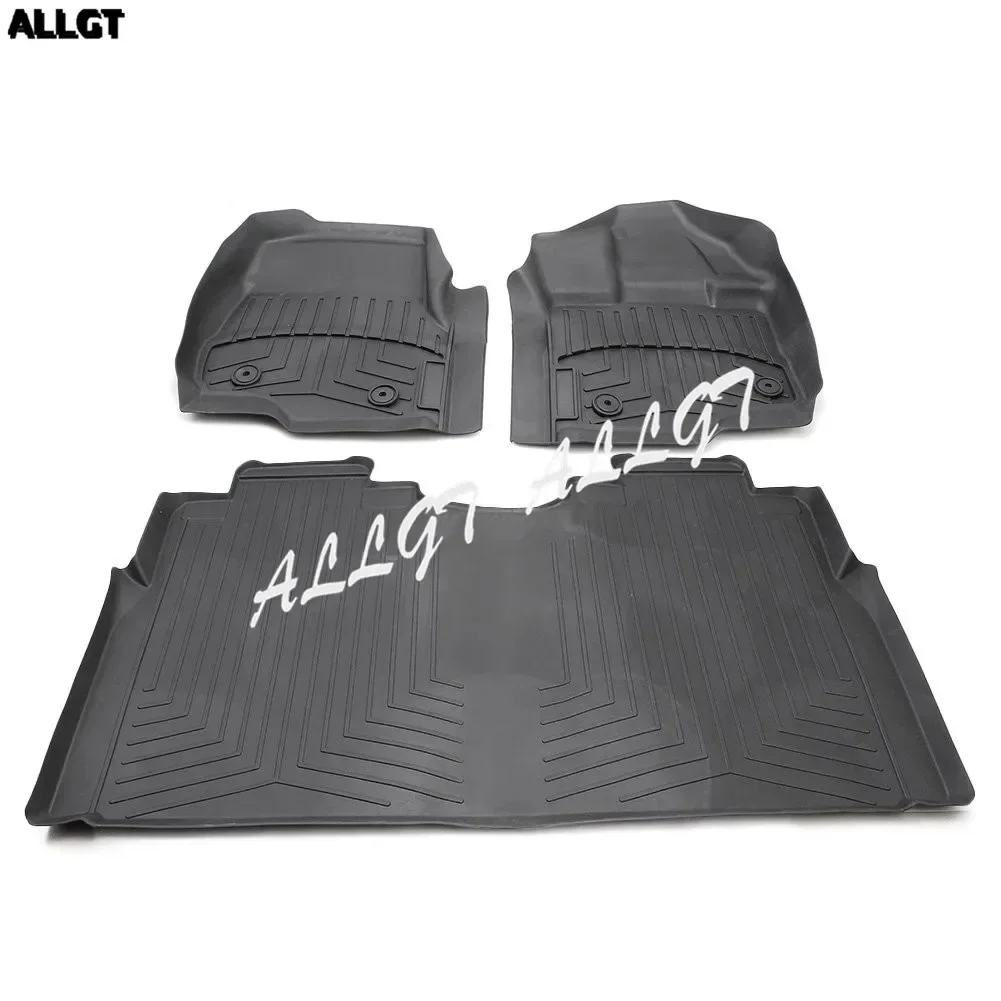 For 2017 Ford F-150 F-250 F-350 Supercrew All Weather Rubber Slush Floor Mats Set, 3 Pieces