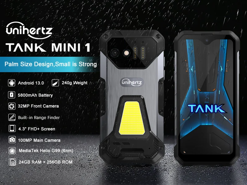 Unihertz 8849 Tank Mini Rugged Smartphone 4.3 Inch Small Cell Phone 24GB+256GB Android 13 5800mAh 100MP Cameras IP68/IP69K Phone