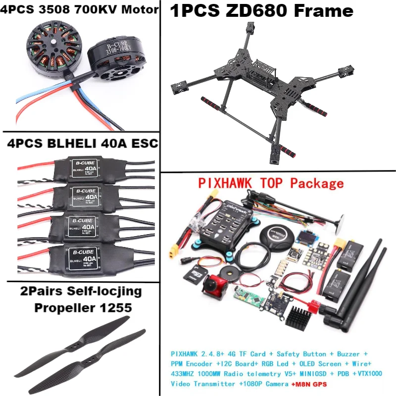 Nouveau ZD680 PIXHAWK2.4.8 M8N entièrement en Fiber de carbone hexa-rotor bras pliable Kit de cadre d'hexacopter pour Copter avec train d'atterrissage inflodable