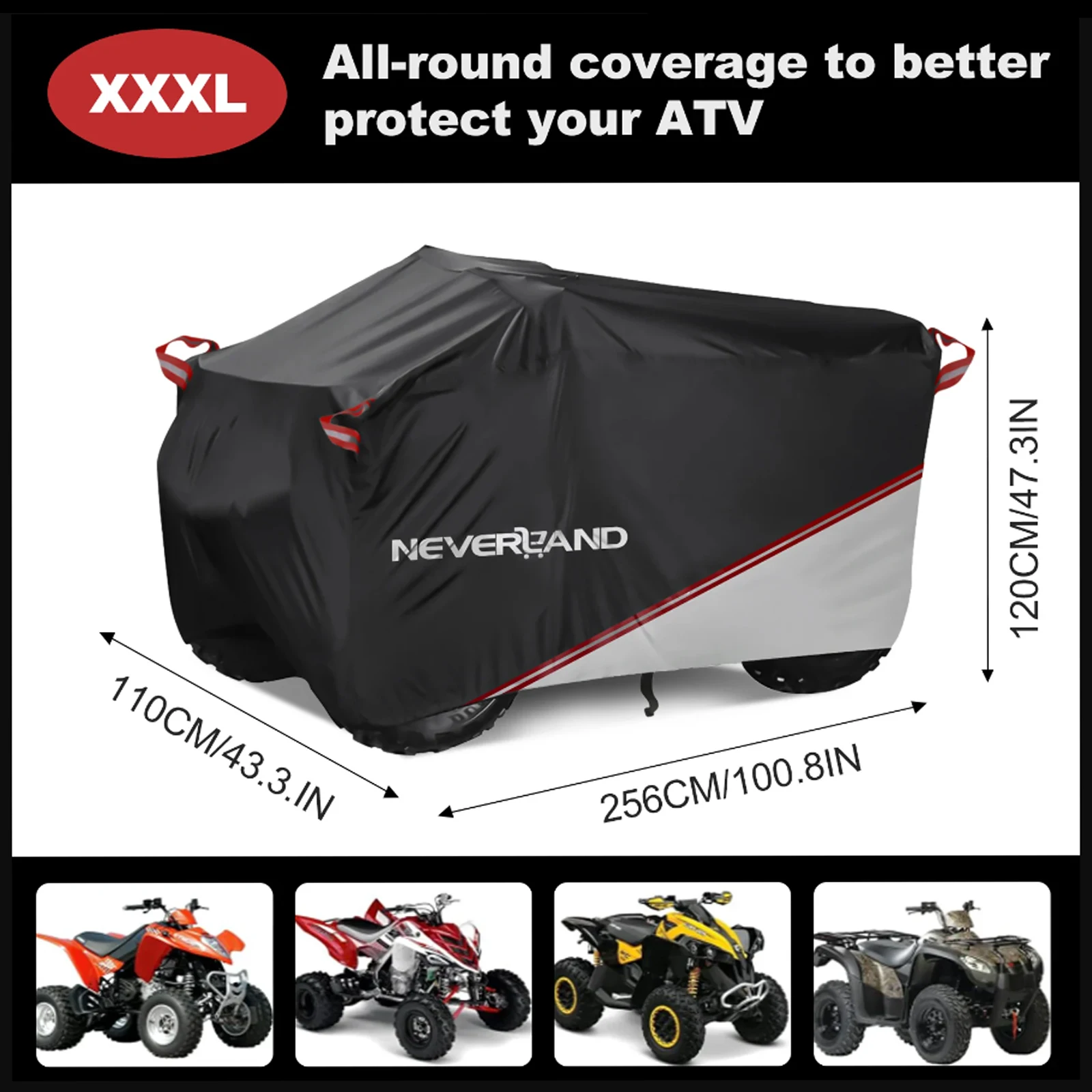 

NEVERLAND Quad Cover, ATV Universal Cover, Motorcycle Cover, Motorbike Accessories, Size XXXL 256x110x120CM