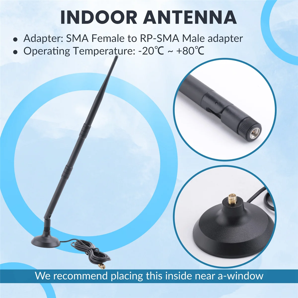 ABGIHelium Hotspot Miner Indoor Antenna 8DBi 39cm for RAK Nebra Bobcat with SMA Female to RP-SMA Male Adapter/Magnet Base