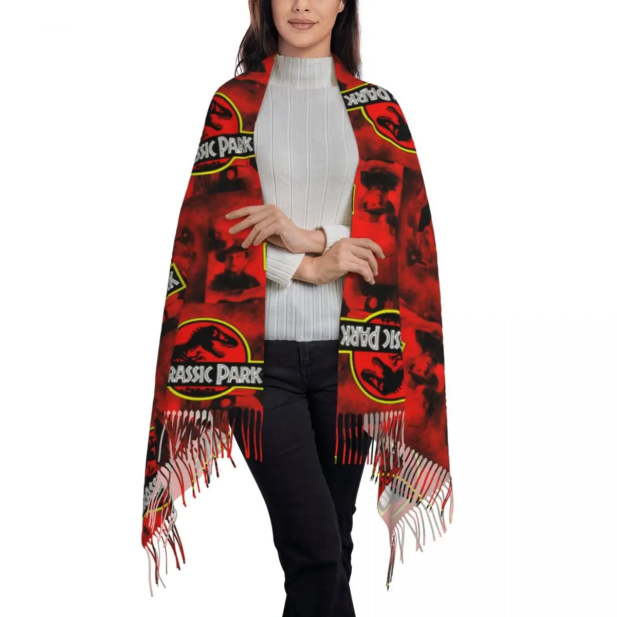 Aangepaste luxe Jurassic Park kwastje sjaal dames winter herfst warme sjaal wrap dame oude dieren sjaals