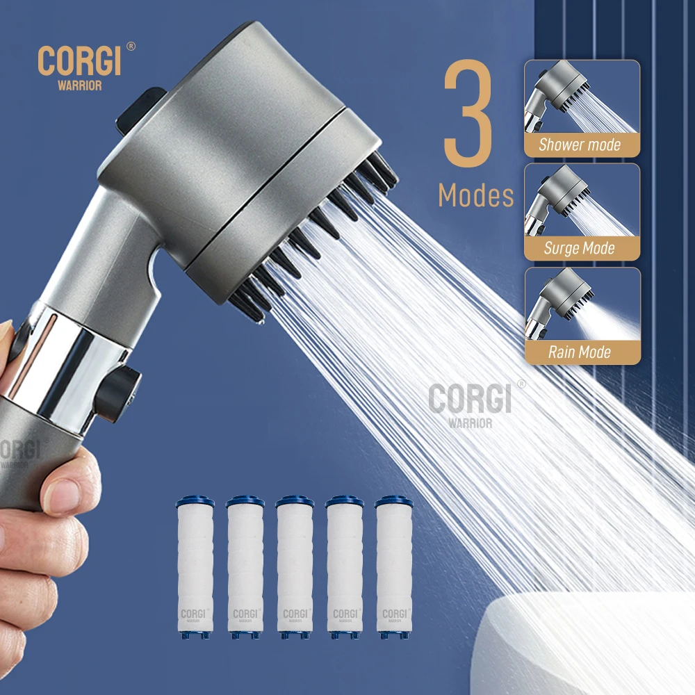 German Multifunctional Massage Showerhead Handheld High Pressure Shower Head High Flow with 1.4m Hose Bracket Cotton Filters