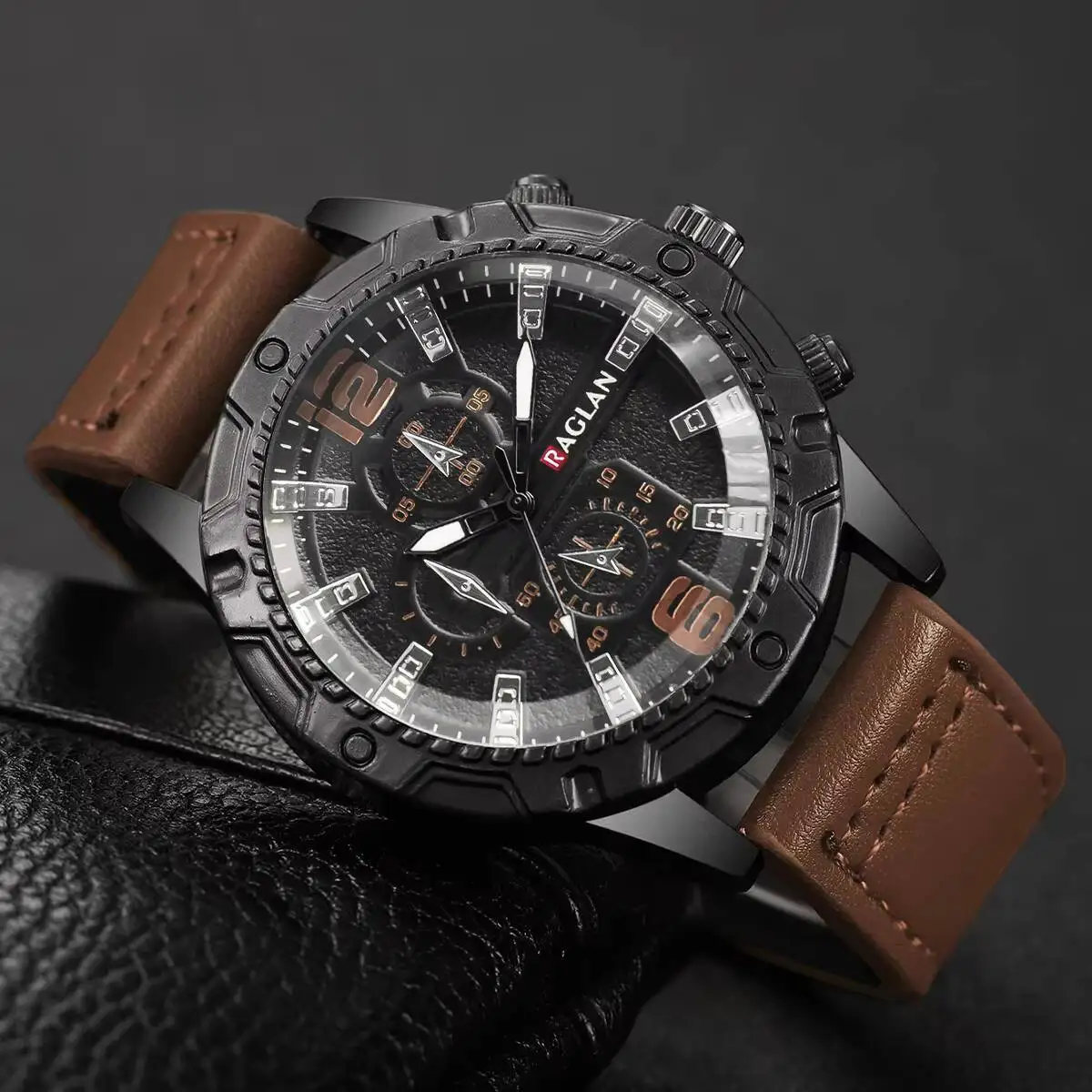 5 قطعة/المجموعة أزياء الرجال الساعات عارضة حزام من الجلد العربية الهاتفي الكوارتز ساعات المعصم مجموعة Reloj Hombre (بدون صندوق)