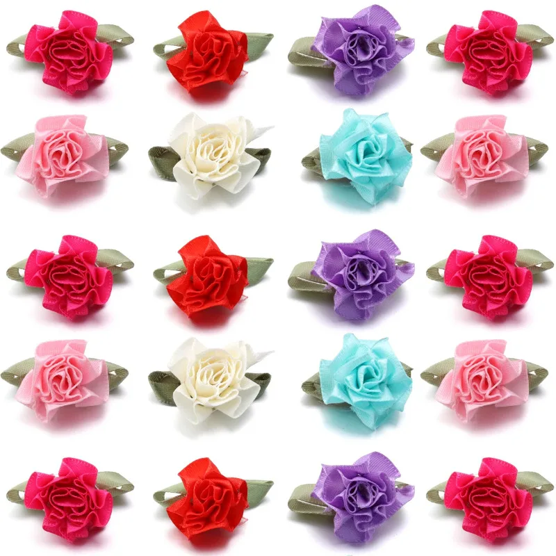 20pcs/lot 3x4cm Handmade Carnation Flower Satin Ribbon Fabric Appliques For DIY Wedding Decoration Craft Sewing Accessories
