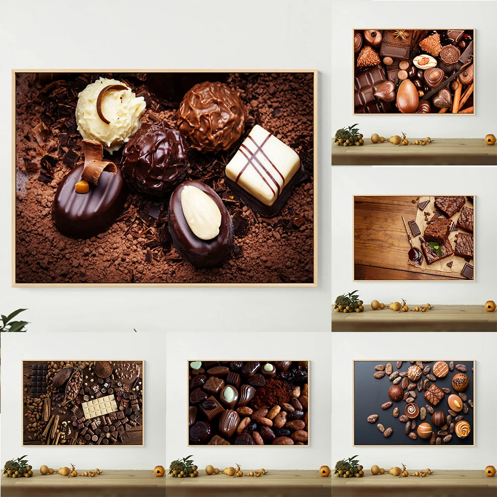 Chocolate Choco Candy Canvas Painting Nut Posters and Prints Wall Art for Dessert Shop Cafe Wall Decor Living Room Decoration