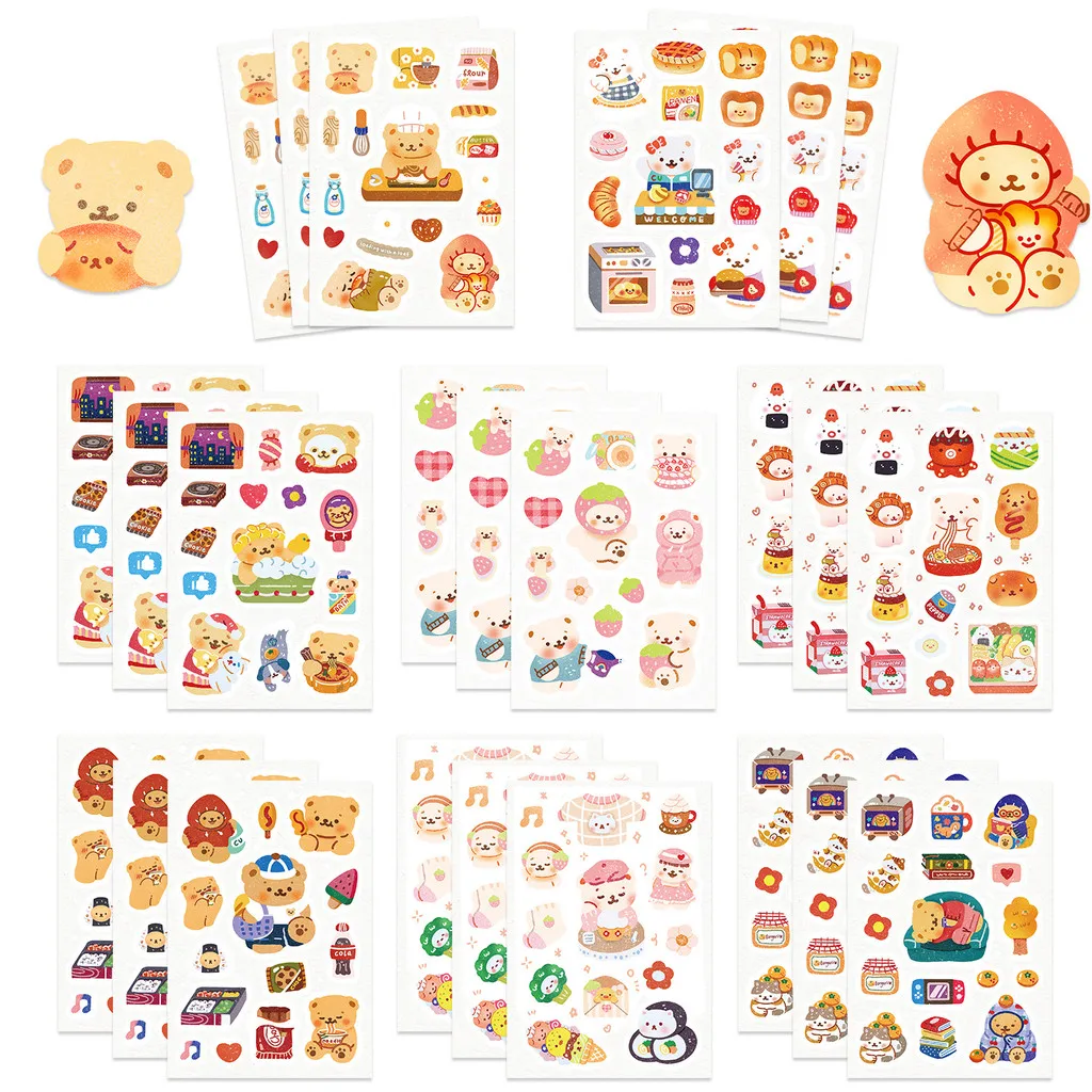 8 Styles of Cartoon INS Bear Cub Daily Stickers - Waterproof for Diary, Journal & Scrapbooking, DIY  LanLanStickersWorld Store
