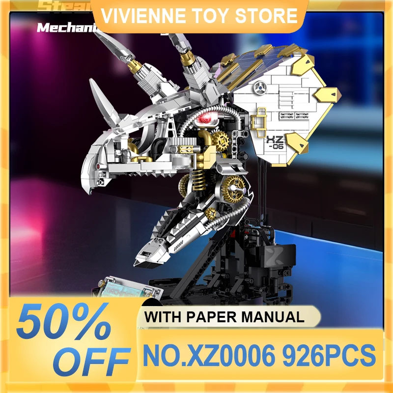 

MOC XZ0006 Display-worthy Mechanical skull of Triceratops Blocks Bricks Assembly High-end Striking Toys Christmas Gift For Kids