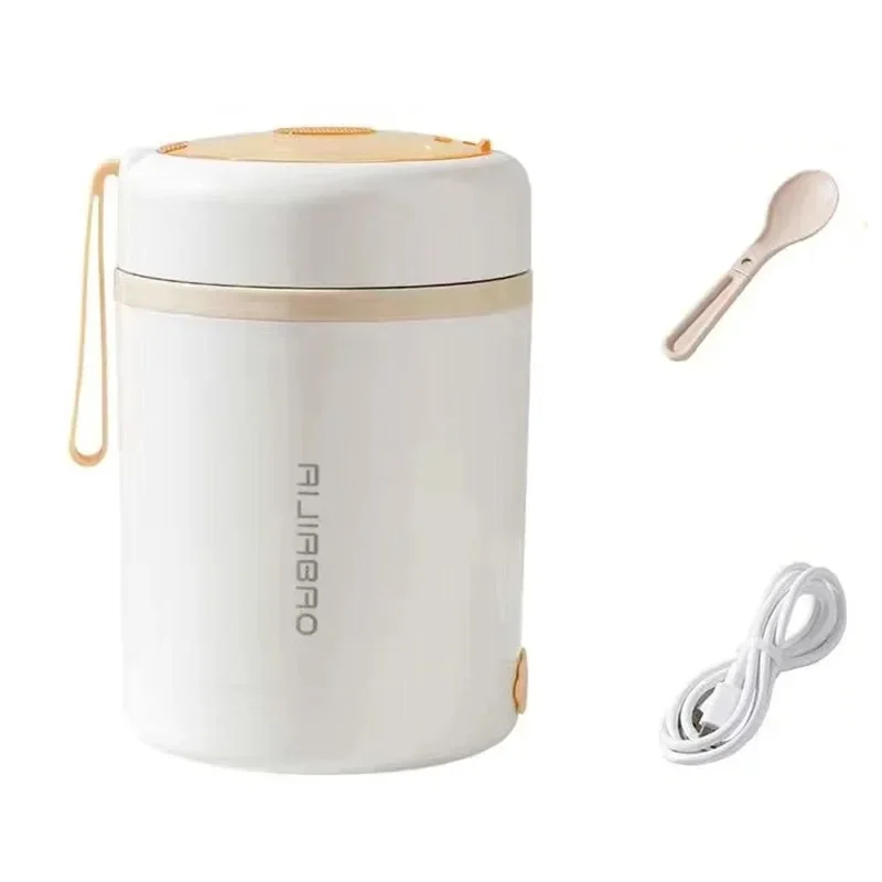 Wireless Portable USB Rechargeable Stainless Steel Electric Lunch Box Travel Camping Food Heated Warm Container Car Office Set