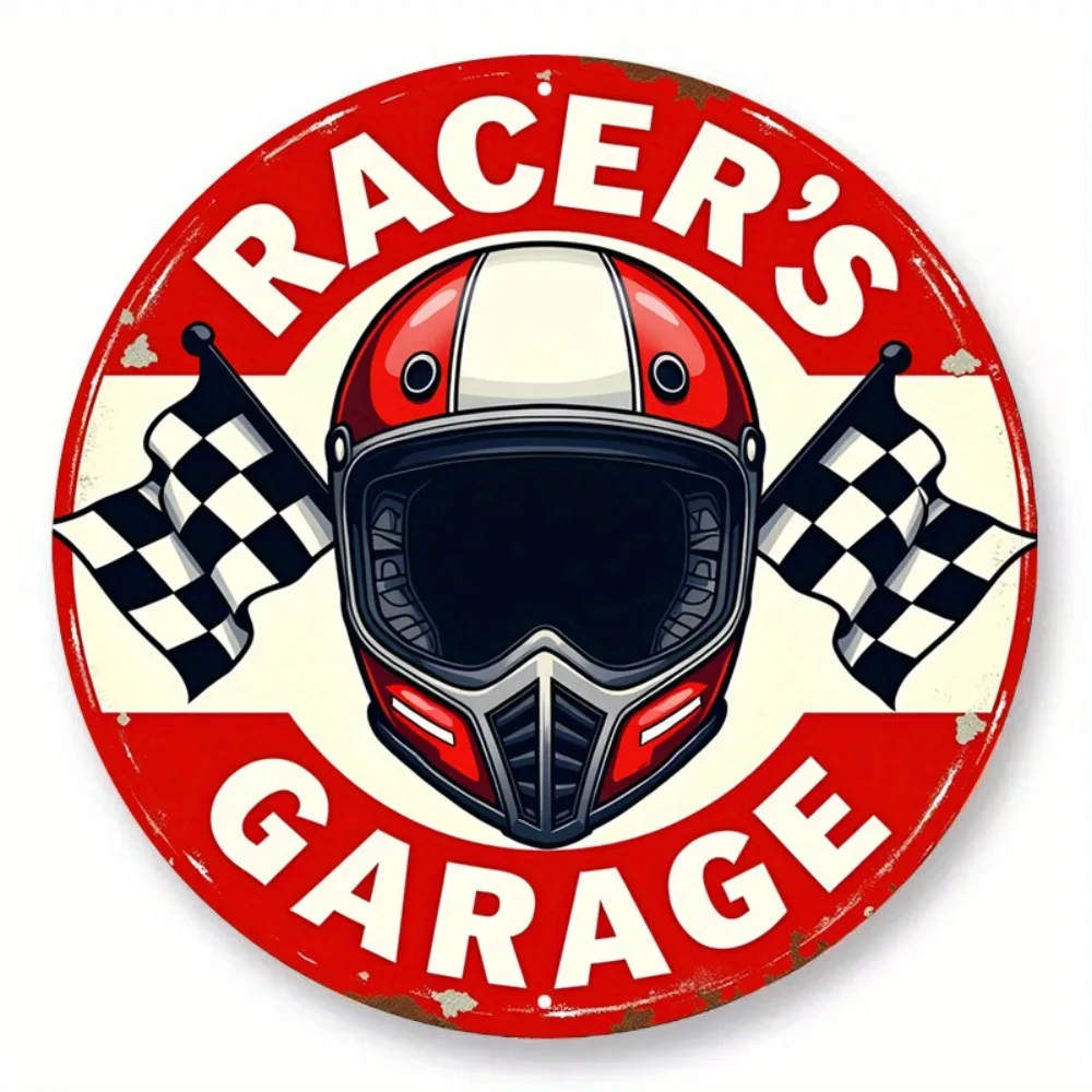 Vintage Racer's Garage Metal Sign - 7.8x7.8