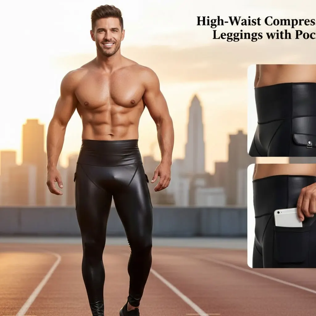 

Кожаные спортивные брюки с высокой талией для тренировок в спортзале и повседневной носки