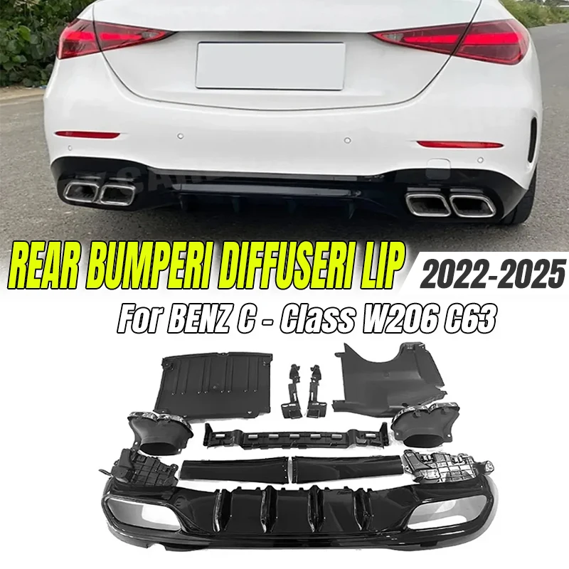 

For Mercedes-Benz C-Class W206 2022-2025 Rear Bumper Lip Diffuser with Exhaust Tips Rear Spoiler for C63 AMG