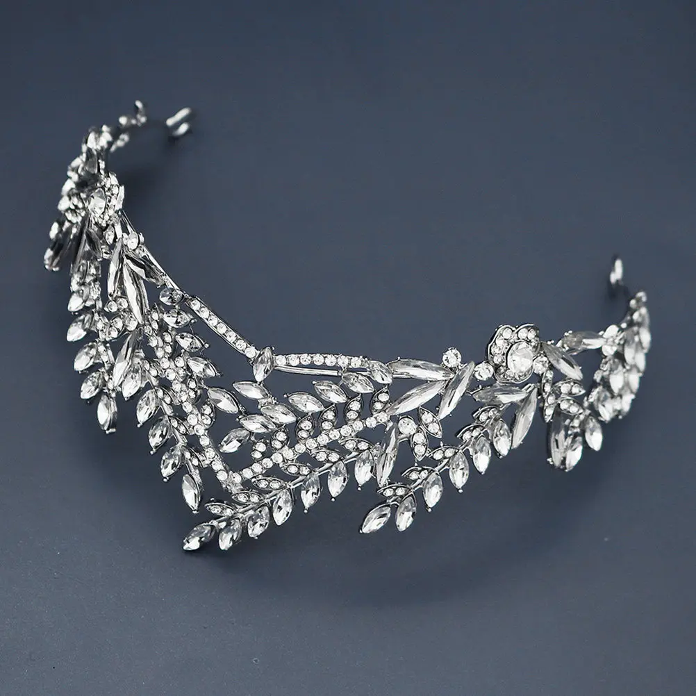 

1Pcs Water Crystal Crown Baroque Style Alloy Hair Ornament for Wedding Bridal Wear Festival Party Banquet