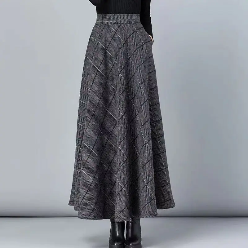 Women Autumn Winter Fashion Patchwork Woolen Cloth High Waist Appear Thin Skirt Women Clothes Simplicity All-match A-line Skirt